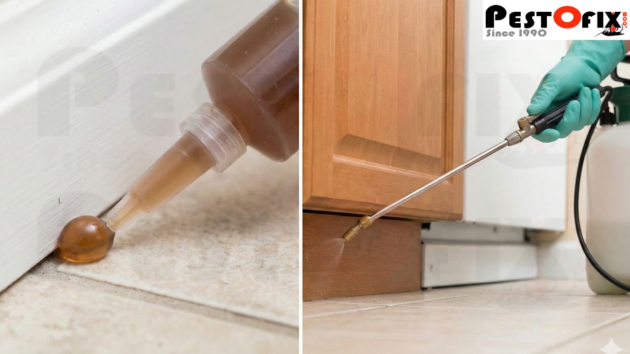 Technician applying gel-based cockroach pest control treatment in Gurgaon home