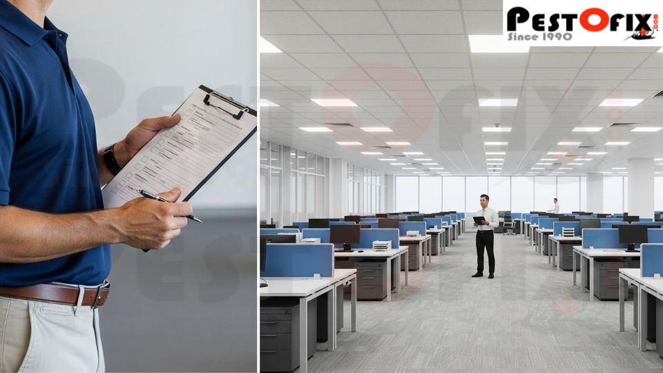 Termite inspection being conducted in office building