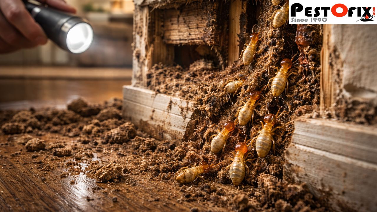 Untreated termite infestation causing hidden structural damage due to delayed termite treatment