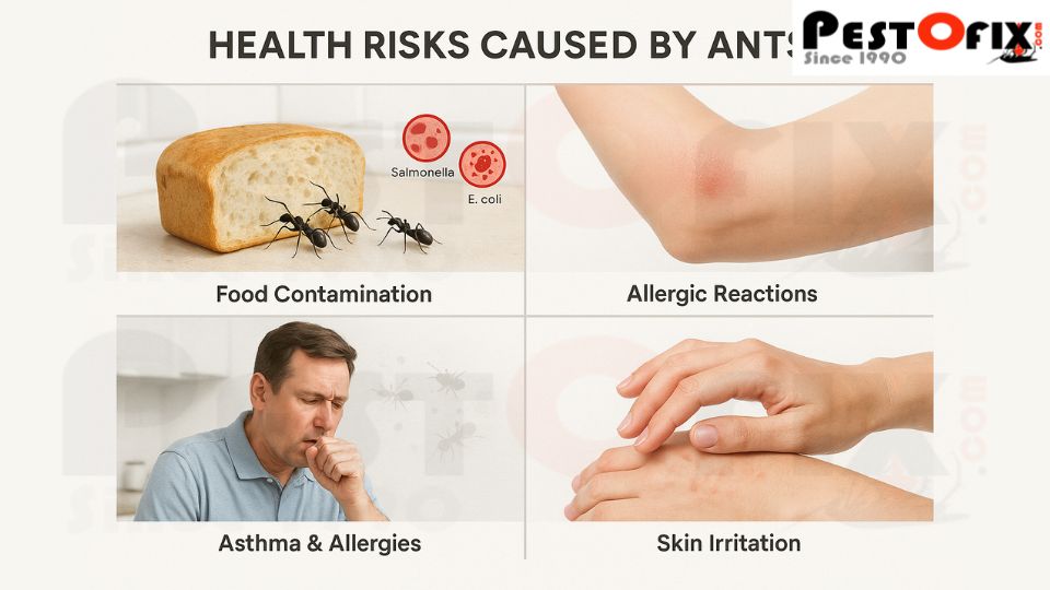 Ants crawling on bread that a family then eats — health risk awareness