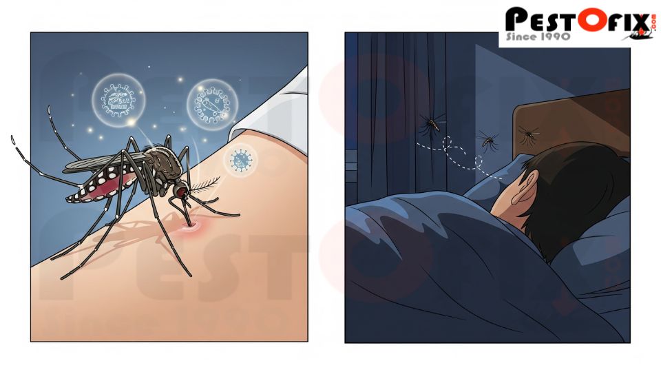 Mosquitoes breeding in standing water around a home — health risk