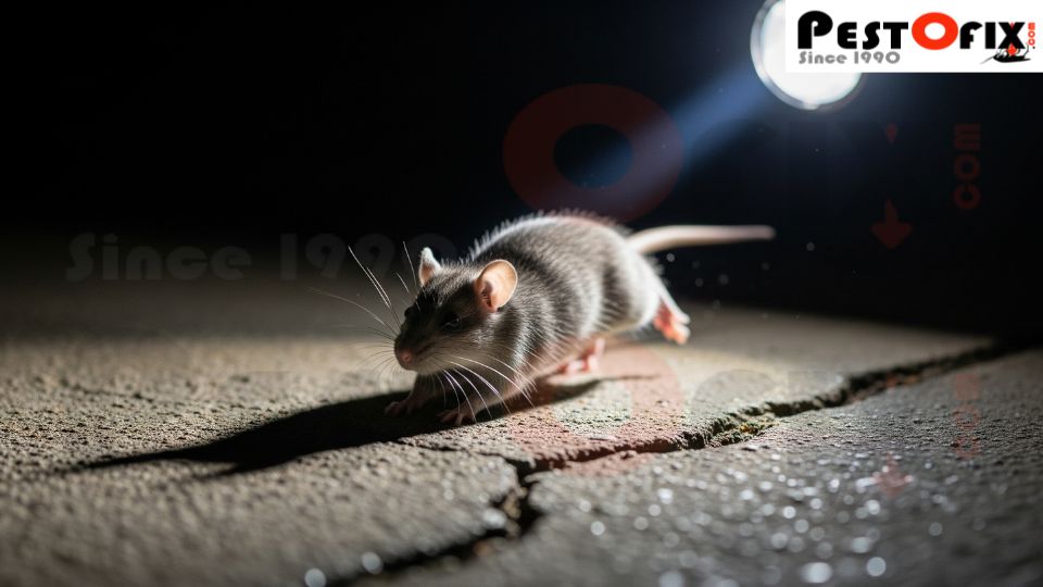 Pestofix technician inspecting for rats and mice with a torch