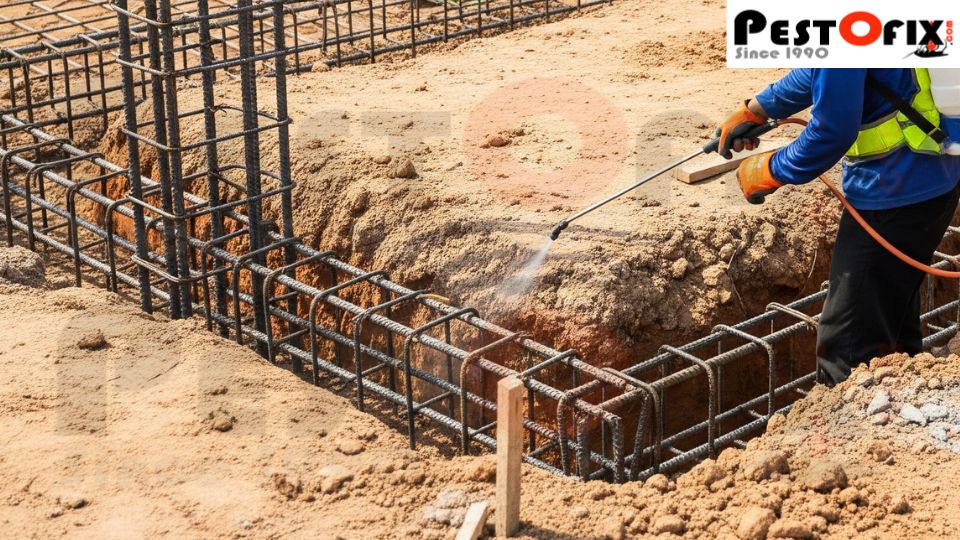 Pre-construction termite treatment in foundation trench